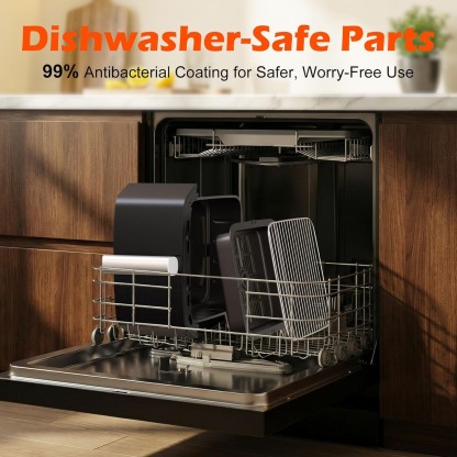 Dual Basket Air Fryer, 12.6QT Family-Size for 10–12 People, XL Basket for 6LB Whole Chicken, DoubleStack Compact Design, 10-in-1 Functions with Reheat, Dehydrate & SyncFinish, Dishwasher-Safe, Black