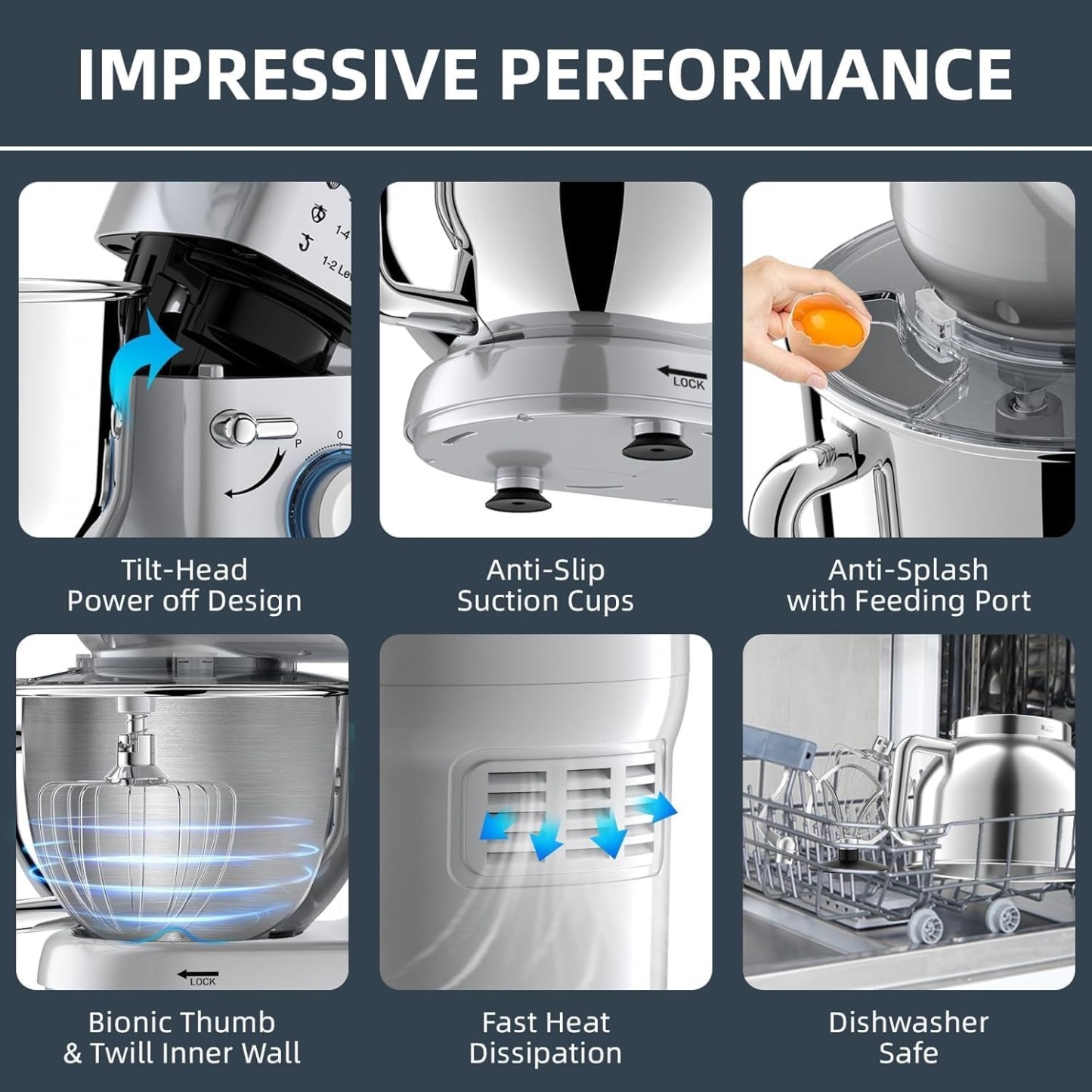 Kitchen Stand Mixer, 6.5Qt Household Stand Mixers, 660W 6+P Speed Tilt-Head Electric Dough Mixer, Food Mixers for Daily Use with Dough Hooks, Whisk, Beater