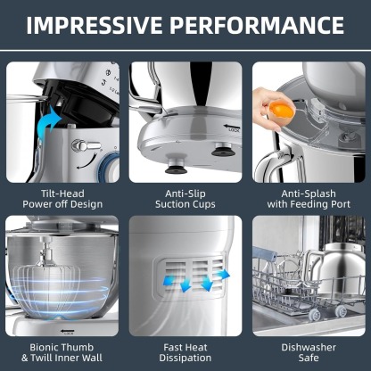 Kitchen Stand Mixer, 6.5Qt Household Stand Mixers, 660W 6+P Speed Tilt-Head Electric Dough Mixer, Food Mixers for Daily Use with Dough Hooks, Whisk, Beater