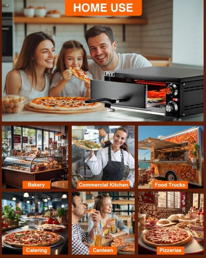 PYY Electric Pizza Oven Indoor Countertop Pizza Oven Commercial Pizza Maker Machine for Home with Timer Stainless Steel Pizza Cooker,Matte Black