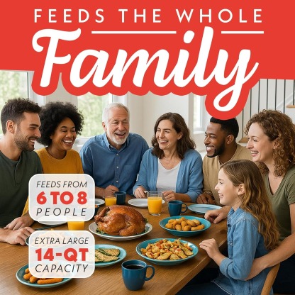 Gourmia Air Fryer - 14 Qt All-in-One Oven with Rotisserie, Digital Display with 12 Presets, Roast, Bake, Broil, Dehydrate, Dishwasher Safe Accessories, Black