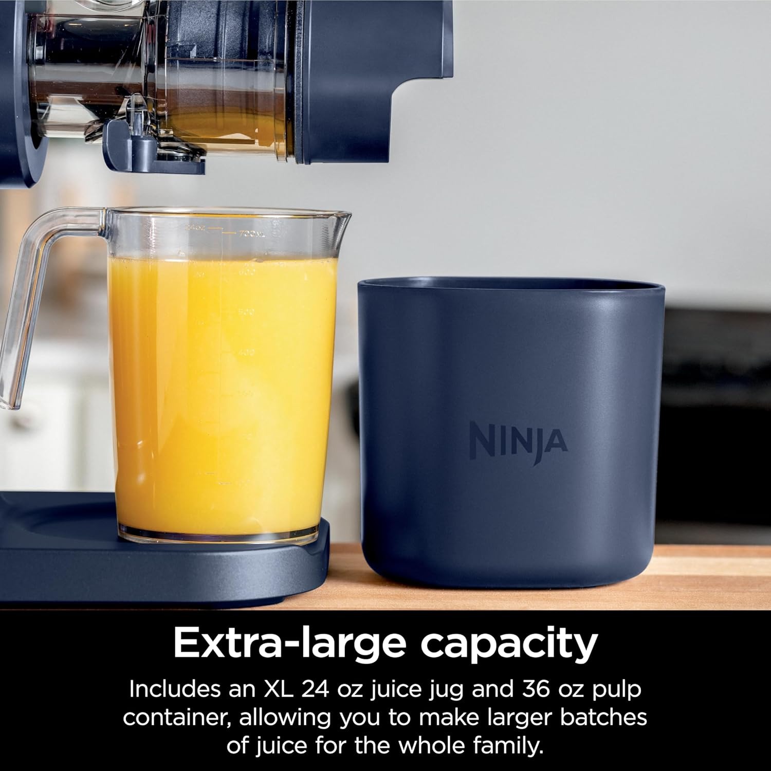 Ninja NeverClog Cold Press Juicer, Powerful Slow Juicer with Total Pulp Control, Countertop, Electric, 2 Pulp Functions, Dishwasher Safe, 2nd Generation, Blue/Navy, JC151NV