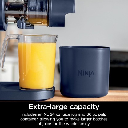 Ninja NeverClog Cold Press Juicer, Powerful Slow Juicer with Total Pulp Control, Countertop, Electric, 2 Pulp Functions, Dishwasher Safe, 2nd Generation, Blue/Navy, JC151NV