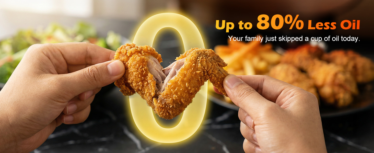 A dual-basket air fryer with a stacked design that cooks two foods at once