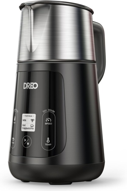 DREO Milk Frother, All-in-1 Electric Foam Maker for Coffee, 15oz/450ml Automatic Foam Frother for Latte Art-level Microfoam, 30+ Drinks, Easy to Clean, Dishwasher Safe, LED display