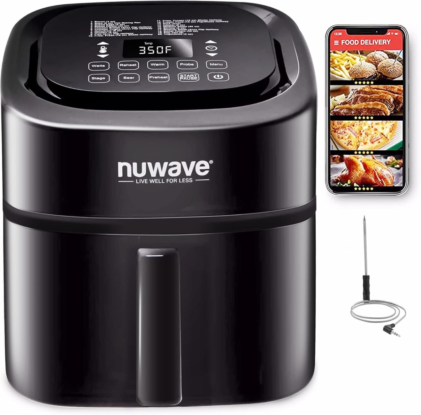 Nuwave Brio Plus 8 Qt Air Fryer, PFAS Free, New & Improved, Digital Touch Screen, Cool White Display, 50°F~400°F in Precise 5°, 5 Cook Functions, 100 Presets & 50 Memory, 3 Wattages 700, 1500, 1800