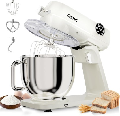 8.45 QT All Metal Stand Mixer,10 Speed Large Capacity Kitchen Mixer with Digital Timer & Tilt-Head, Electric Mixer with Whisk Dough Hook Mixing Beater for Baking,Cakes,Cookie,Bread,Salad(Silver)