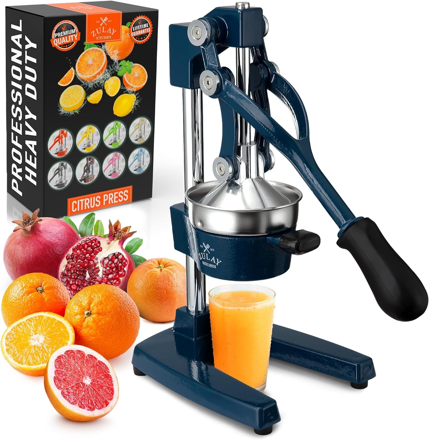 Zulay Kitchen Cast Iron Juicer - Easy-to-Clean Heavy-Duty Manual Juicer, Professional Citrus Juicer - Stainless Steel Lemon Squeezer - Manual Citrus Press & Orange Squeezer - Orange Juicer (Black)