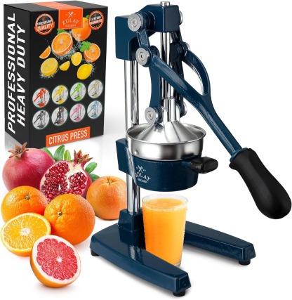 Zulay Kitchen Cast Iron Juicer - Easy-to-Clean Heavy-Duty Manual Juicer, Professional Citrus Juicer - Stainless Steel Lemon Squeezer - Manual Citrus Press & Orange Squeezer - Orange Juicer (Black)