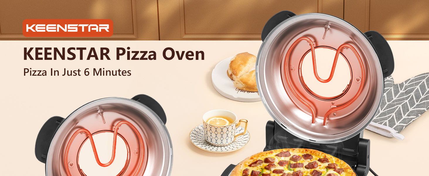 Electric Pizza Oven Indoor with Glazed Ceramic Stone, 12-Inch