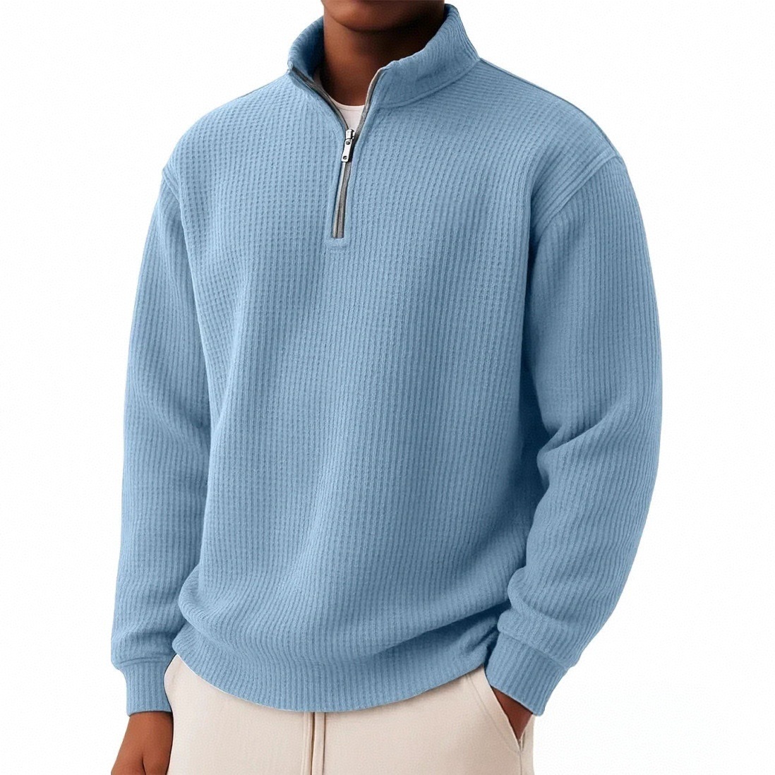 Men's Zip-Front Waffle-Knit Long-Sleeve Shirt