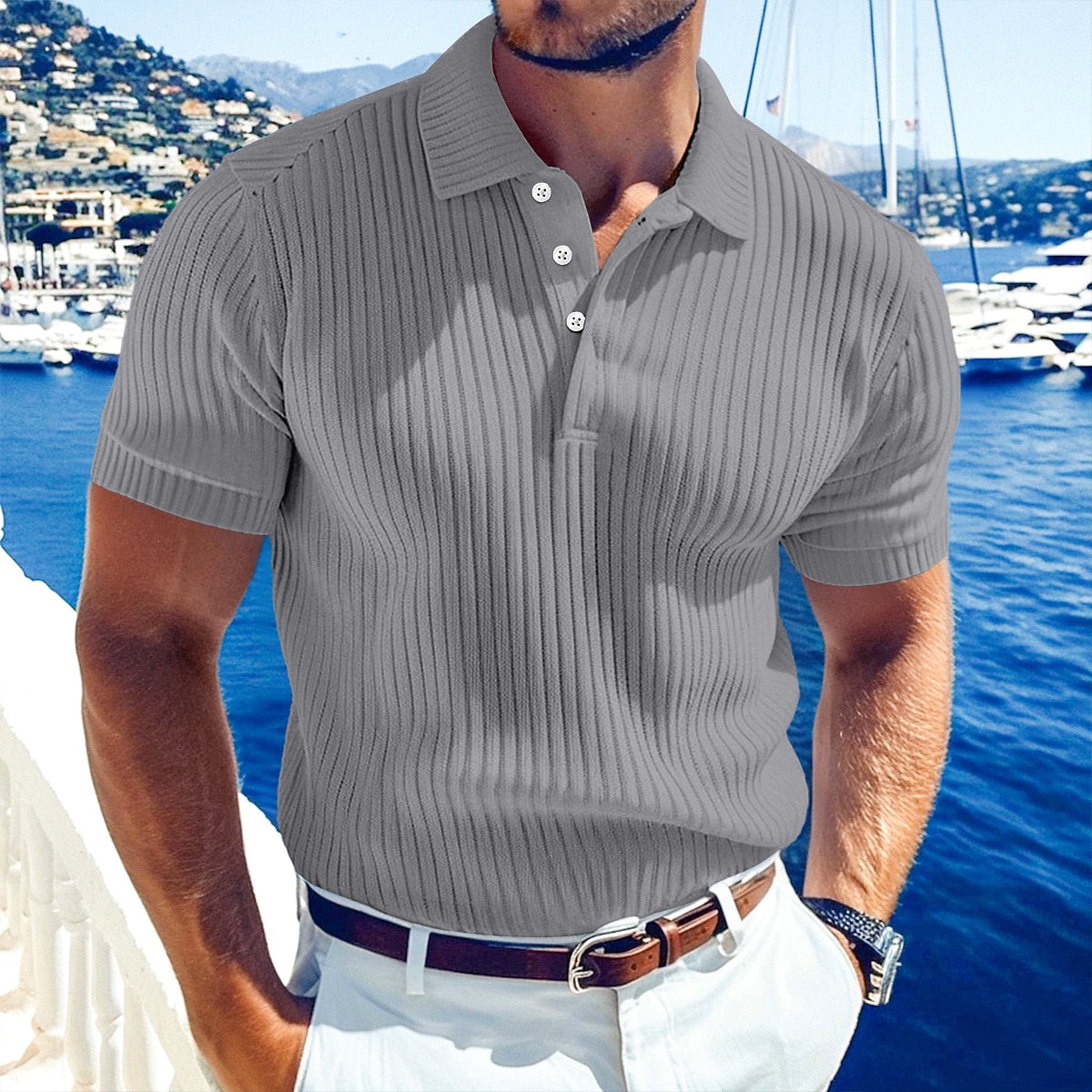 Everyday Ribbed Knit Polo Shirt