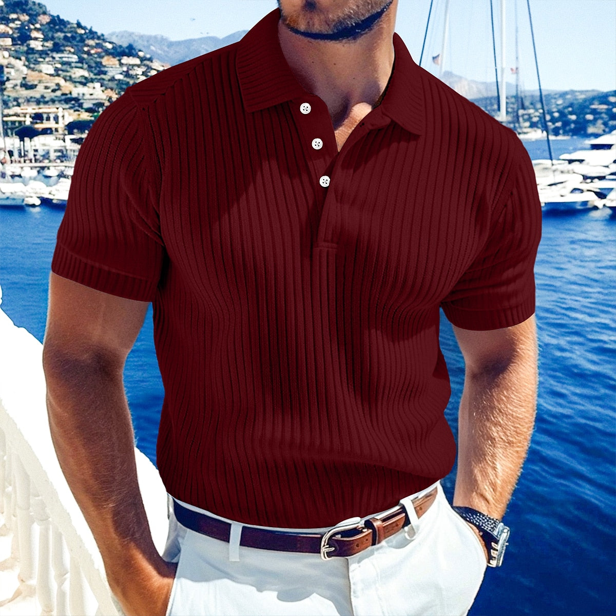 Everyday Ribbed Knit Polo Shirt