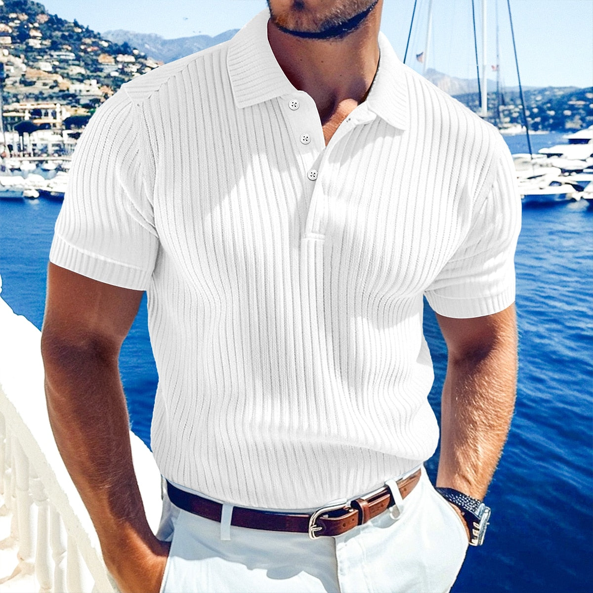 Everyday Ribbed Knit Polo Shirt