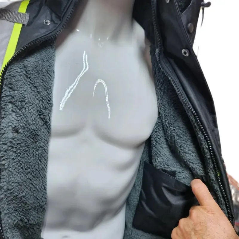 High Visibility Water Resistant Bomber Safety Jacket with Hoodie / Reflective Safety Sherpa Insulated Jacket