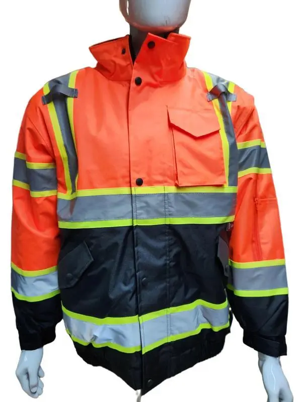 High Visibility Water Resistant Bomber Safety Jacket with Hoodie / Ref