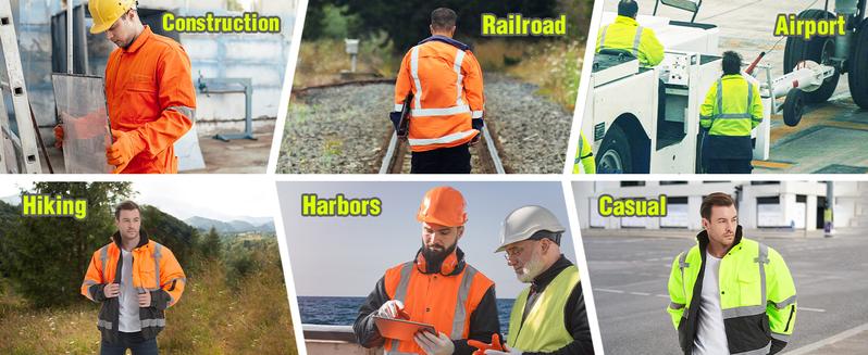 ProtectX Hi Vis Safety Jacket, High Visibility Waterproof Reflective Winter Construction Bomber Jacket for Men With Multi Pockets Menswear Clothing Workwear