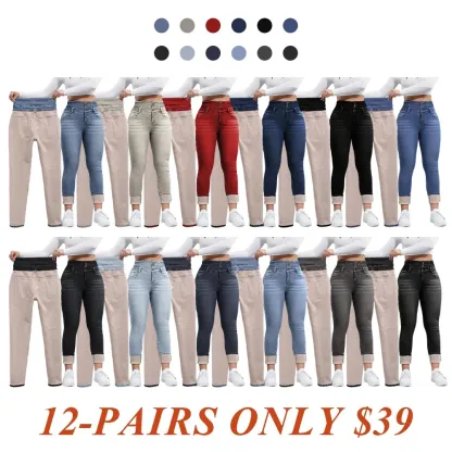 Women's High Elasticity Fleece Lined Thick Denim Jeans