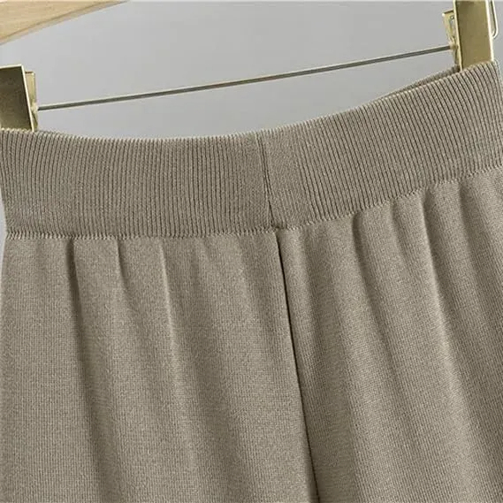 Three-Piece Set - Knit Turtleneck Tank & Wide Leg Pants With Long Cardigan