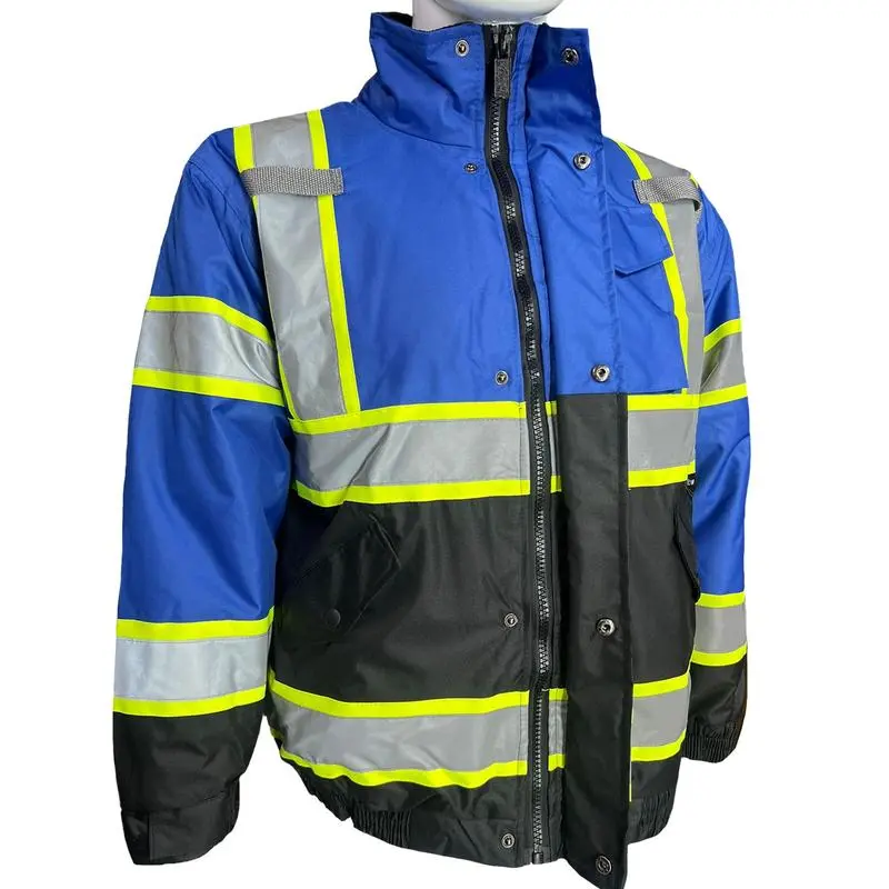 High Visibility Water Resistant Bomber Safety Jacket with Hoodie / Ref