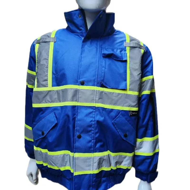 High Visibility Water Resistant Bomber Safety Jacket with Hoodie / Ref