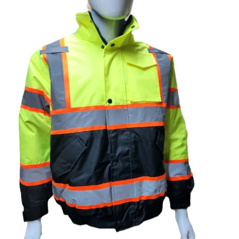 High Visibility Water Resistant Bomber Safety Jacket with Hoodie / Ref