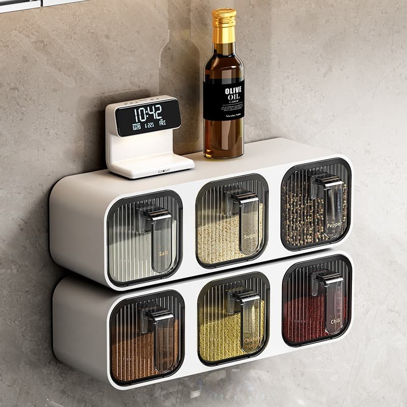 Punch-Free Wall-Mounted Seasoning Box Set - With Spoon