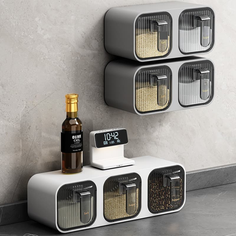 Punch-Free Wall-Mounted Seasoning Box Set - With Spoon