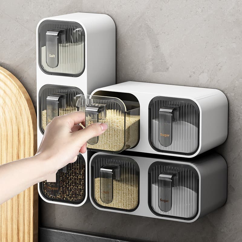 Punch-Free Wall-Mounted Seasoning Box Set - With Spoon
