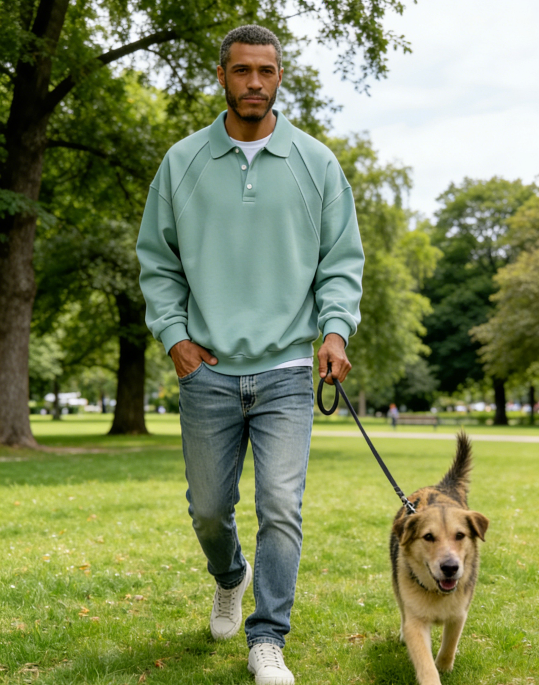 Men's Simple Patchwork Lapel Button Long Sleeve Polo Sweatshirt