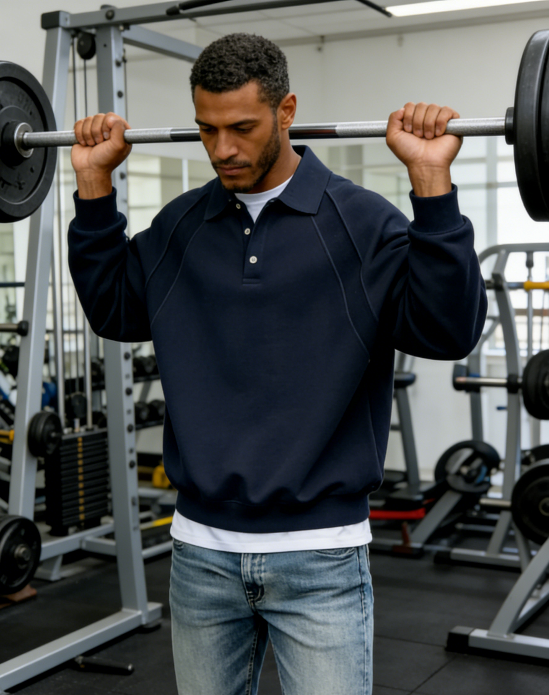 Men's Simple Patchwork Lapel Button Long Sleeve Polo Sweatshirt