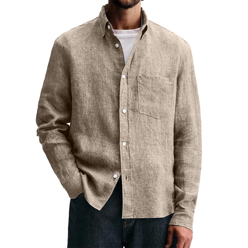 Men's Solid Color Lapel Long Sleeve Casual Shirt
