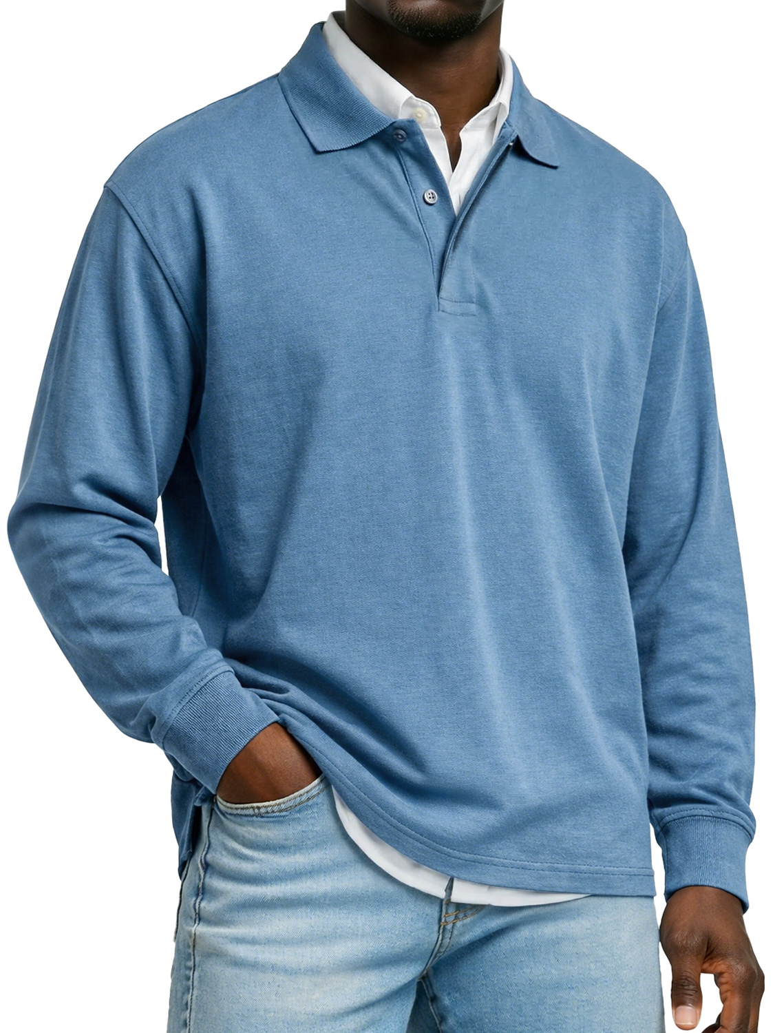 Men's Pure Cotton Long-sleeved Casual Polo Shirt With A Double-layered Placket And Collar Design