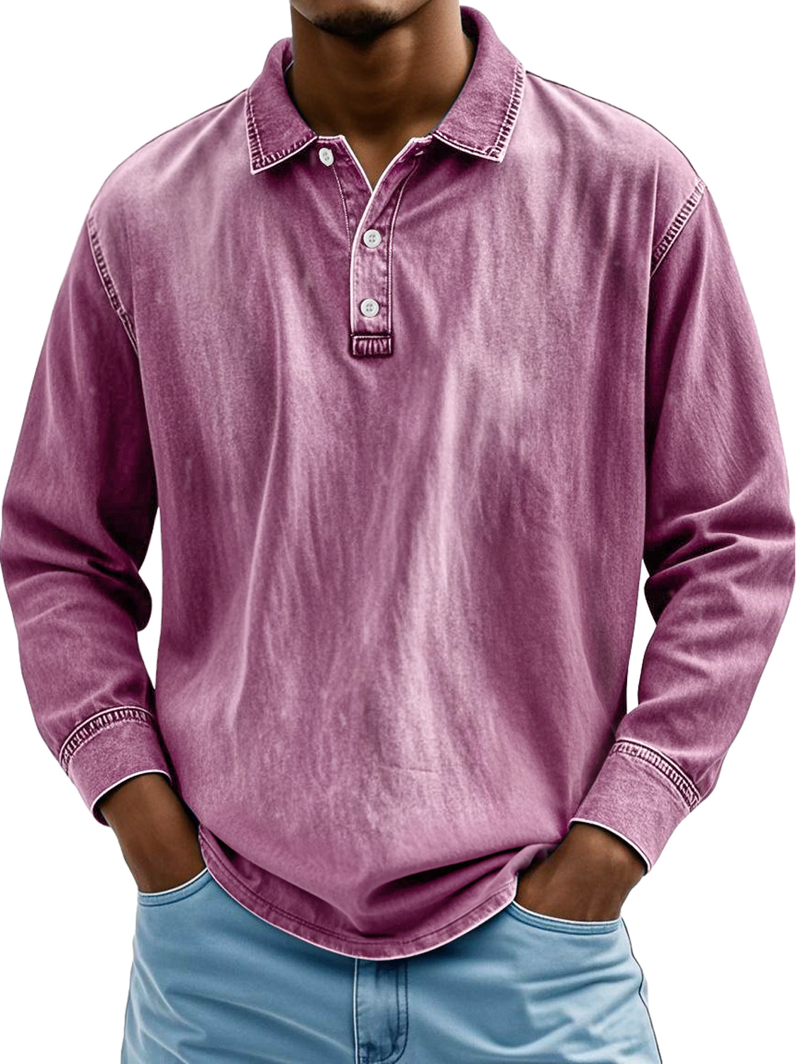 Men's Retro Lapel Button-down Casual Comfortable Long-sleeved Polo Shirt