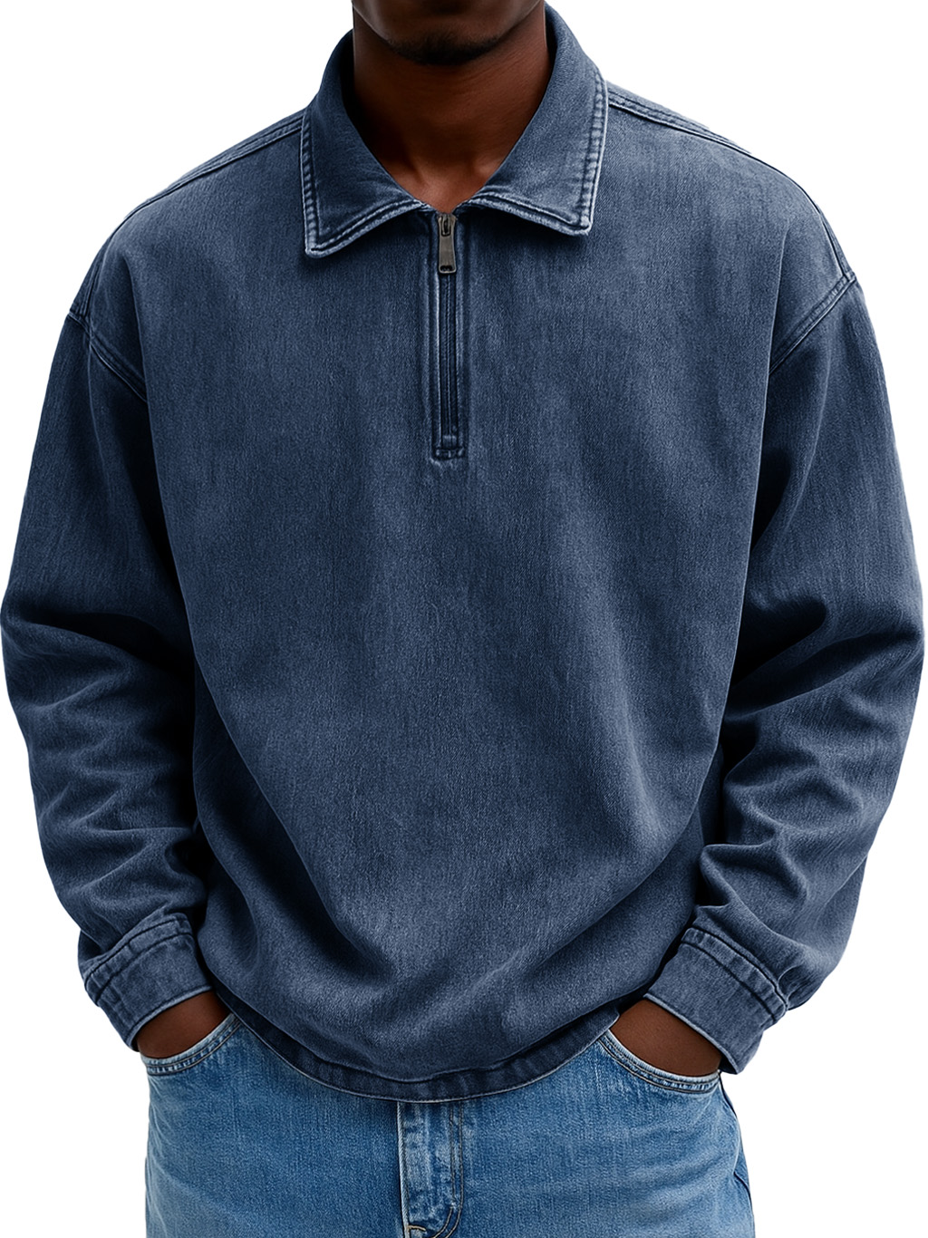 Men's Stylish Casual Retro Zippered Lapel Long-sleeved Loose-fitting Distressed Sweatshirt 