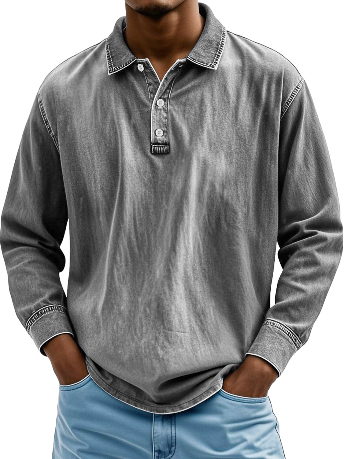 Men's Retro Lapel Button-down Casual Comfortable Long-sleeved Polo Shirt