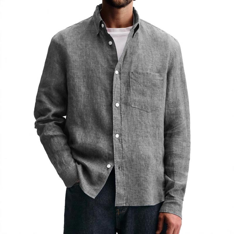 Men's Solid Color Lapel Long Sleeve Casual Shirt