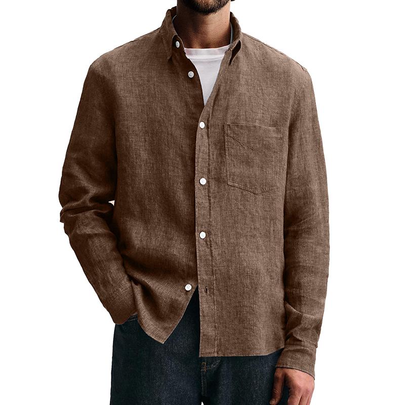 Men's Solid Color Lapel Long Sleeve Casual Shirt