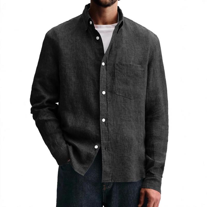 Men's Solid Color Lapel Long Sleeve Casual Shirt