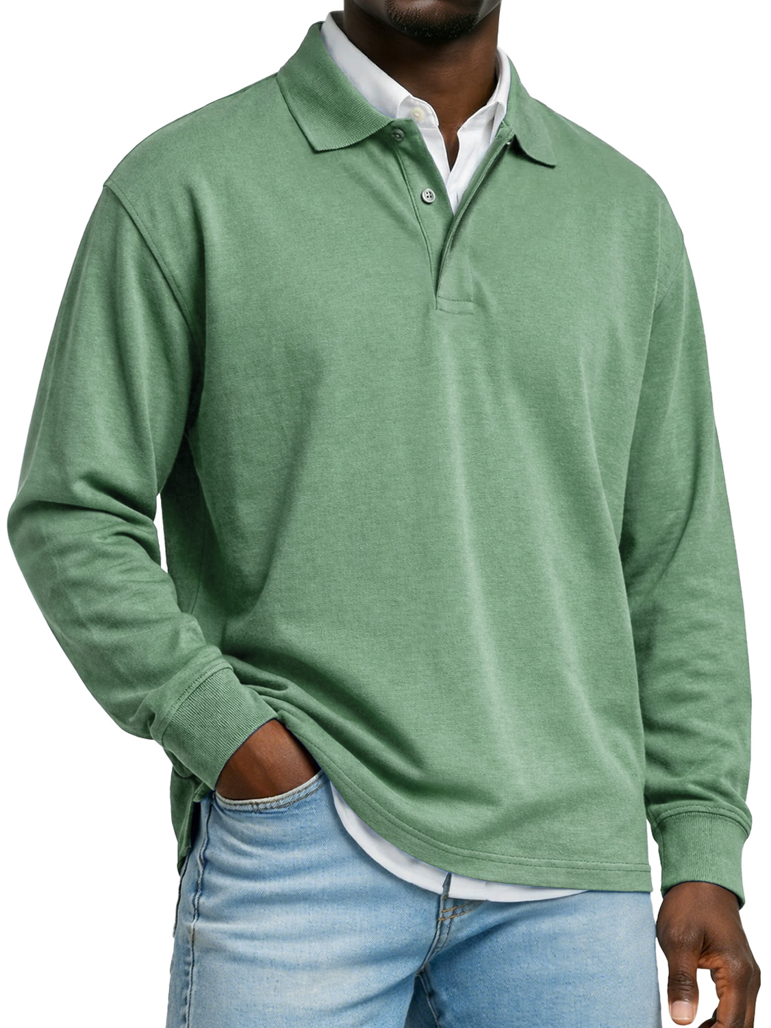 Men's Pure Cotton Long-sleeved Casual Polo Shirt With A Double-layered Placket And Collar Design