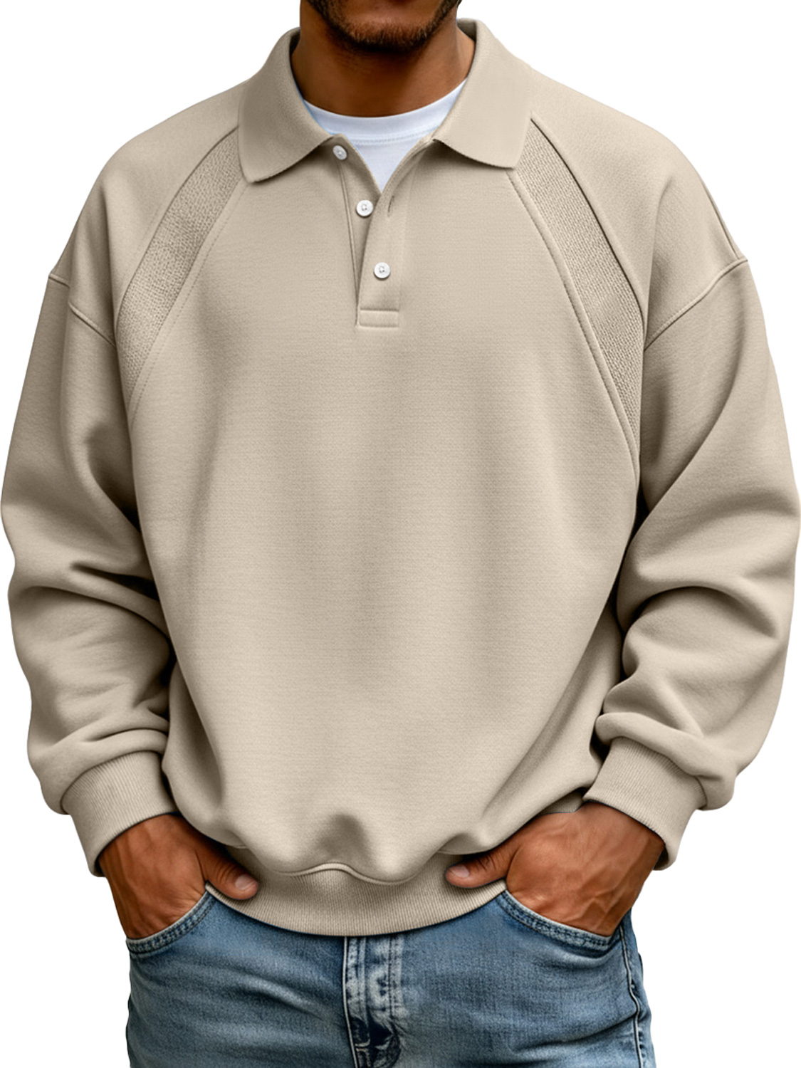 Men's Simple Patchwork Lapel Button Long Sleeve Sweatshirt