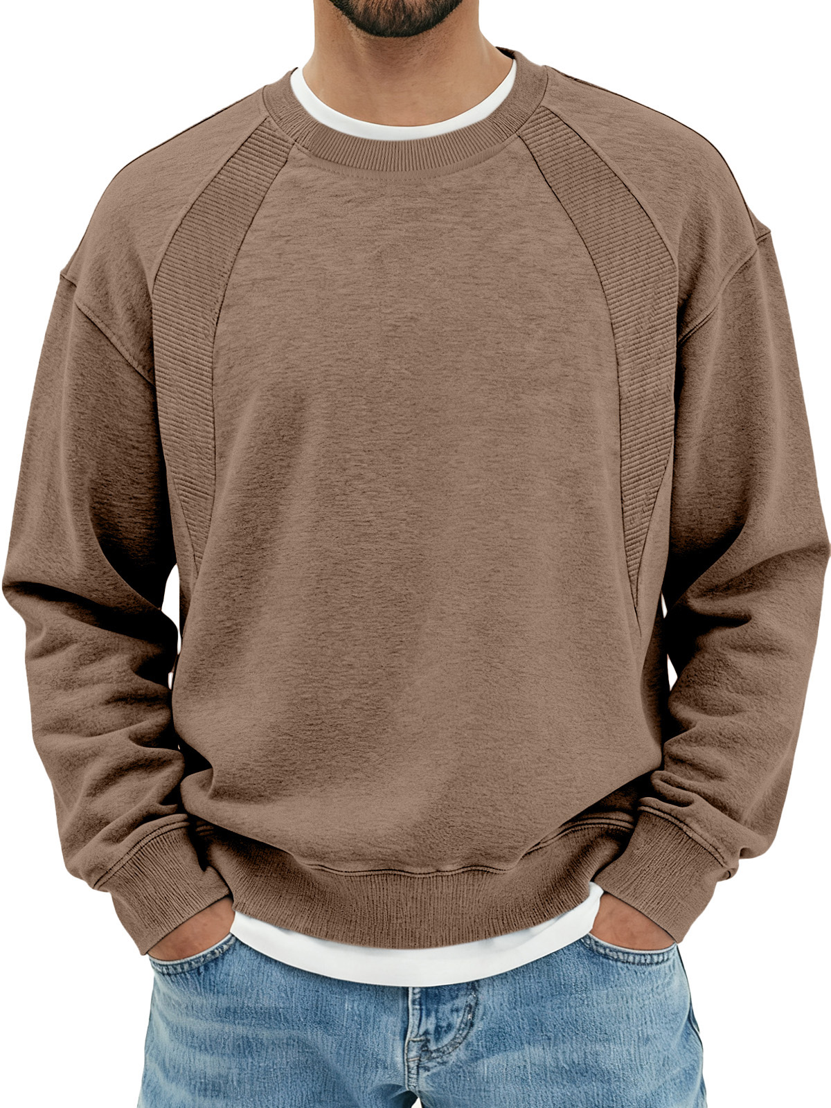 Men's Solid Color Design Split Round Neck Sweatshirt