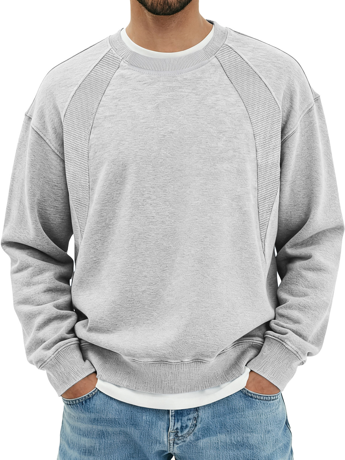 Men's Solid Color Design Split Round Neck Sweatshirt