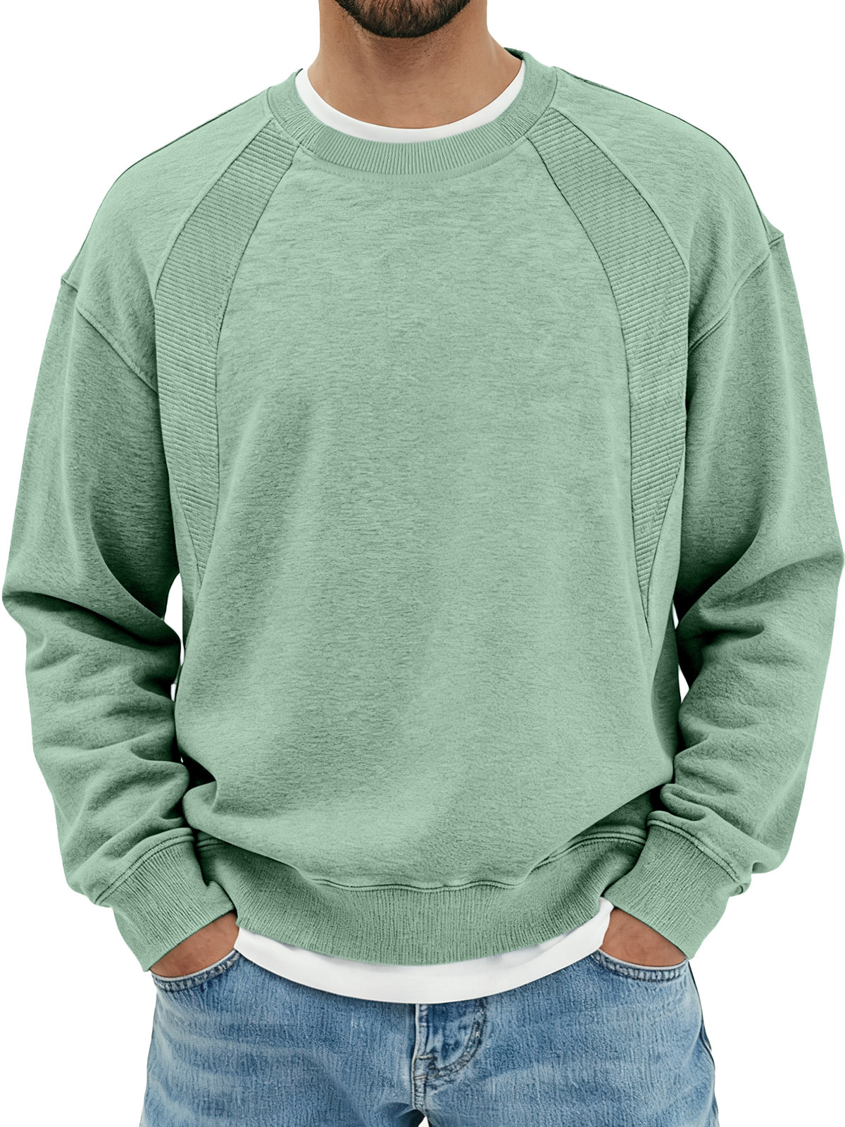 Men's Solid Color Design Split Round Neck Sweatshirt