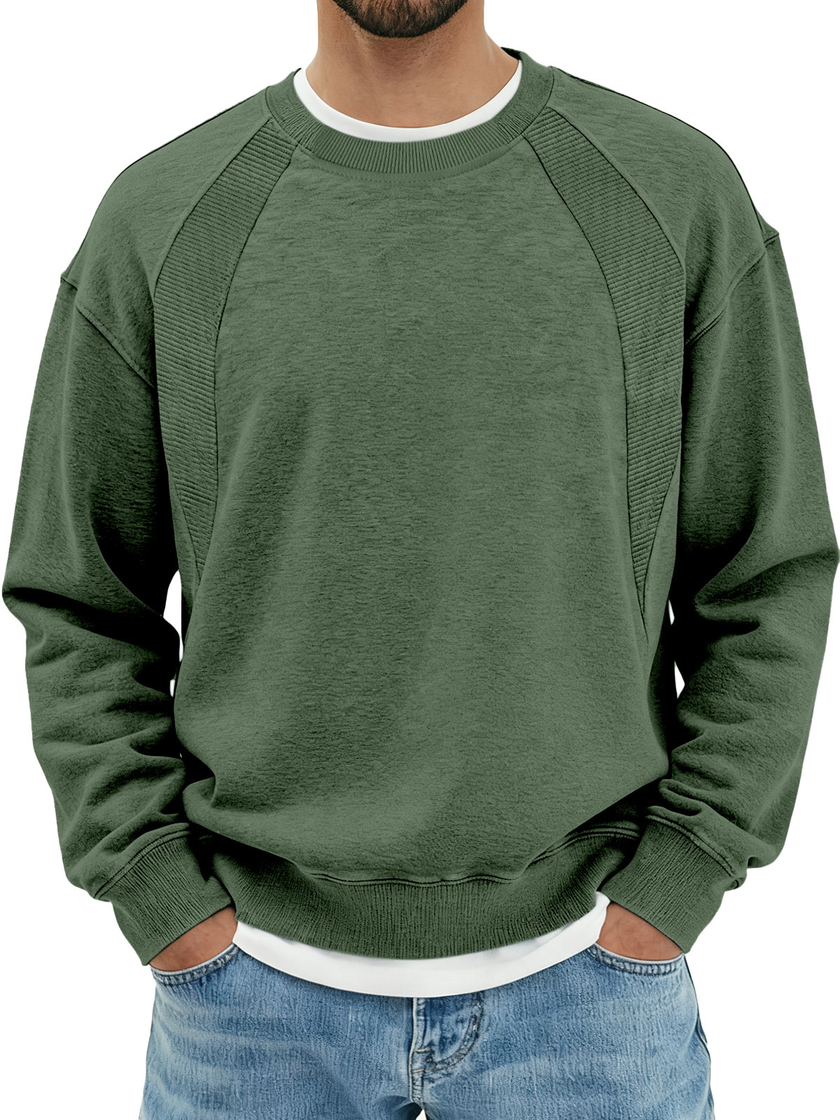 Men's Solid Color Design Split Round Neck Sweatshirt