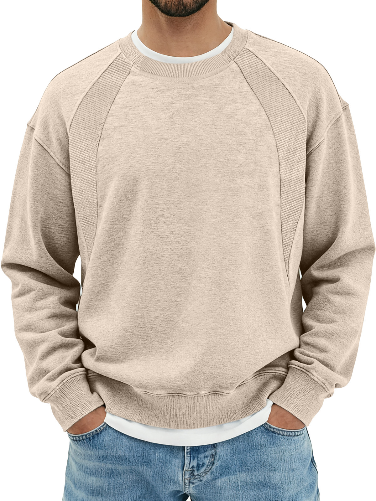 Men's Solid Color Design Split Round Neck Sweatshirt