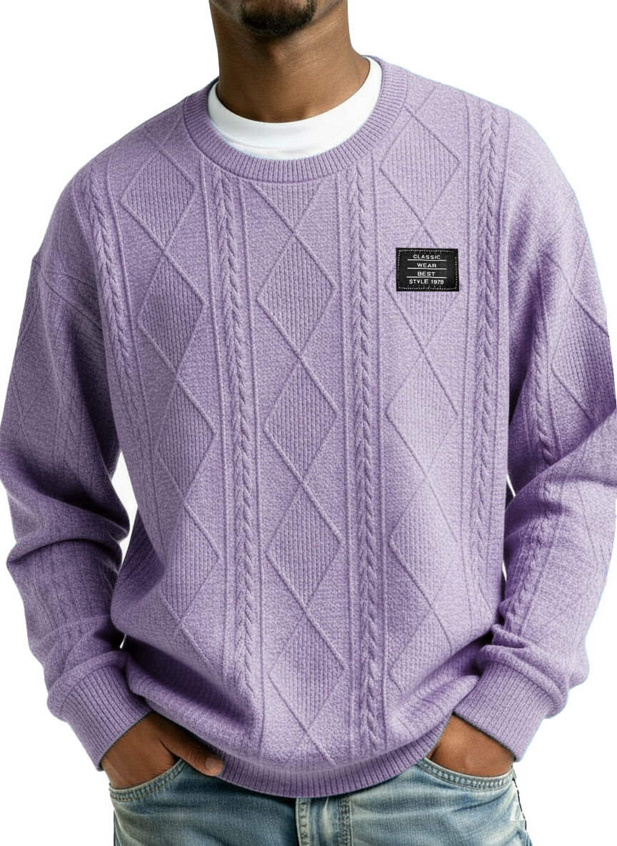 Men's Stylish Vintage Everyday Jacquard Fabric Embroidered Logo Long-sleeved Crew Neck Sweatshirt