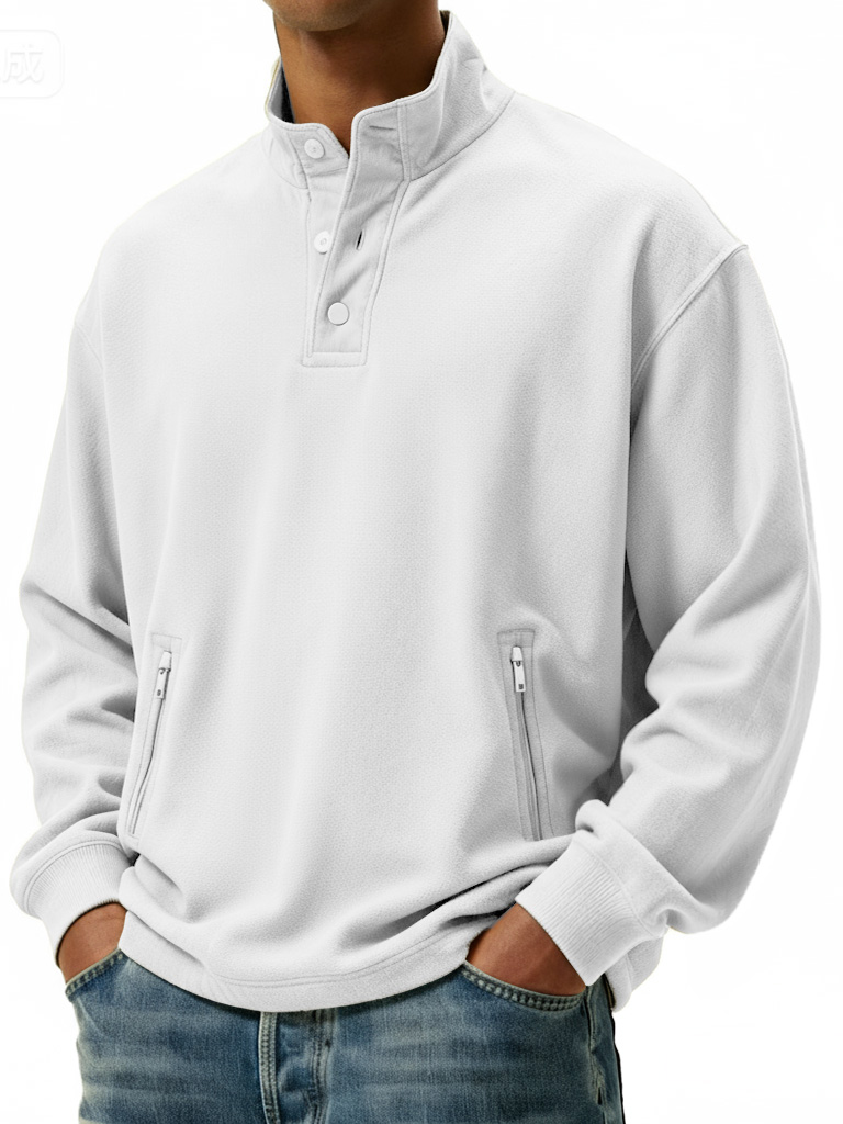 Men's Casual Sportswear Stand-up Collar Sweatshirt With Multiple Zipper Pockets