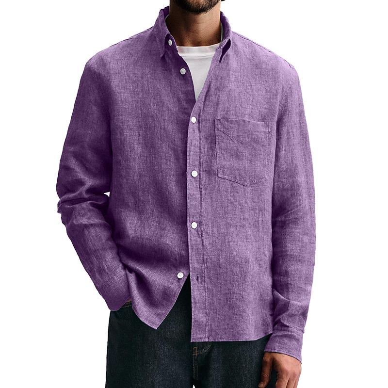 Men's Solid Color Lapel Long Sleeve Casual Shirt