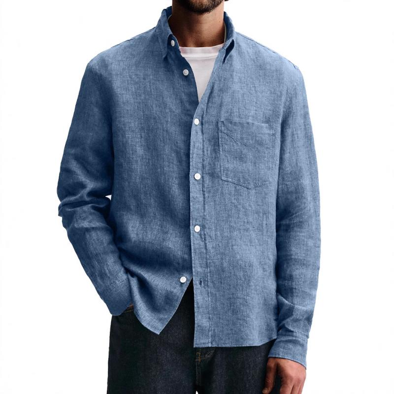 Men's Solid Color Lapel Long Sleeve Casual Shirt